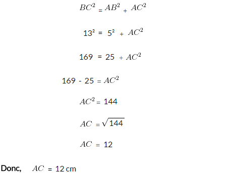 corrigé exercice 3 application du théorème de Pythagore pour Calculer une longueur dans un triangle rectangle 