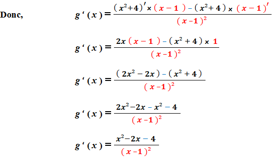 calcul dérivée quotient de fonctions polynomes
