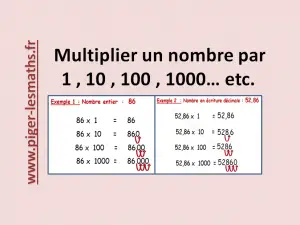 multiplier par 10 , 100 , 1000