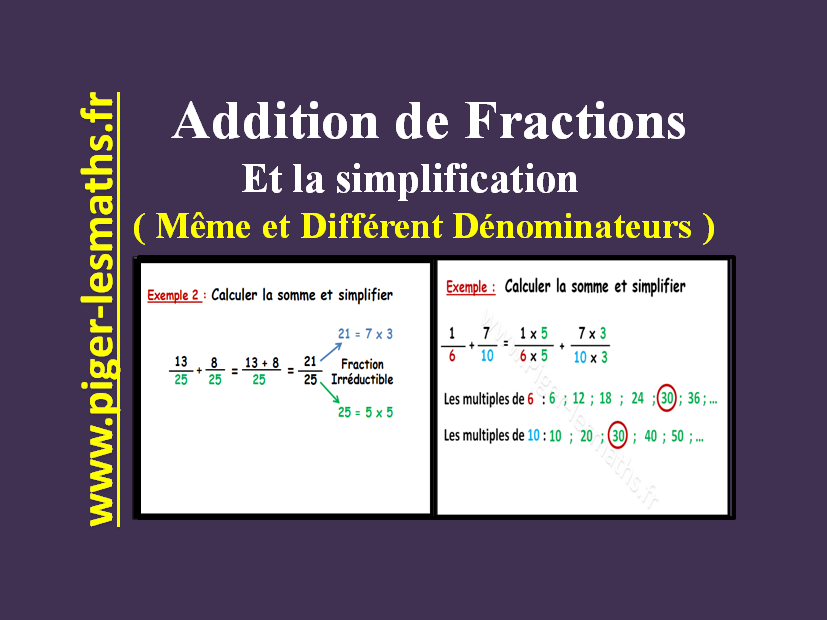 Addition de Fractions | même et différent Dénominateur | Simplification