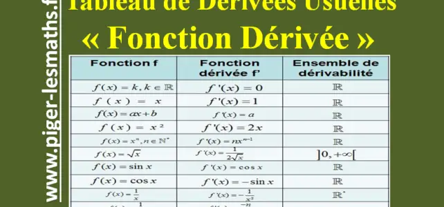 Tableau de Dérivées Usuelles – Cours sur les Fonctions cours math formules de dérivées usuelles piger-lesmaths